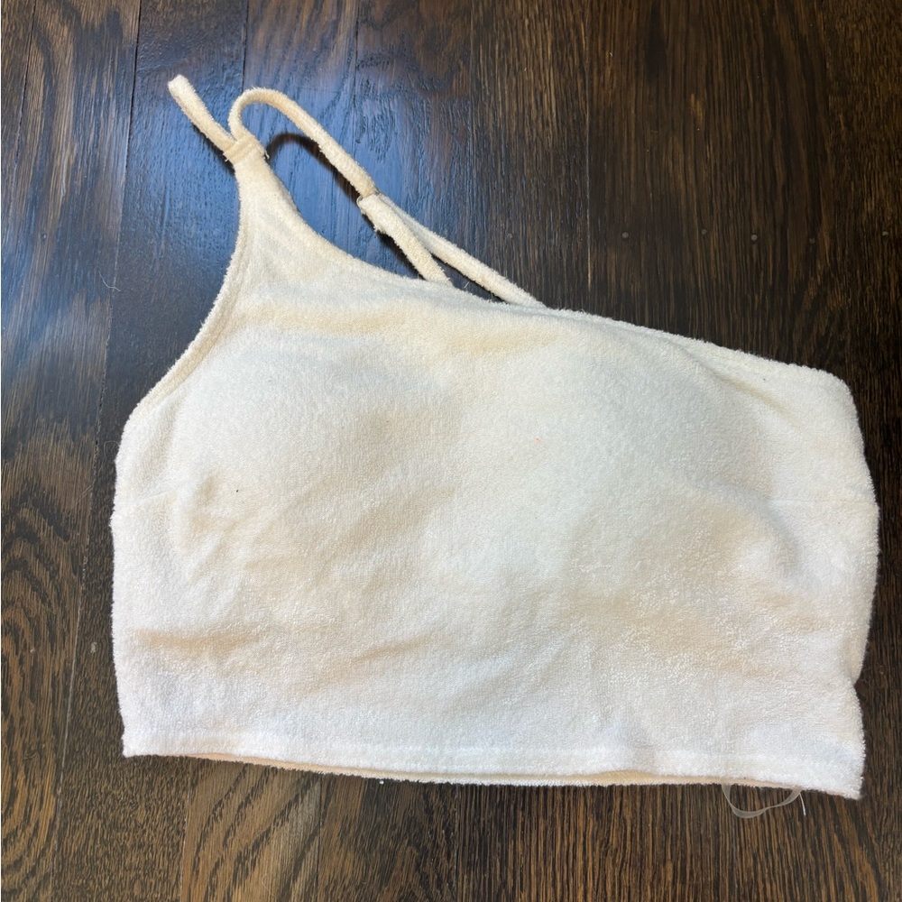 Hollister Gilly Hicks White One Shoulder Crop Top.